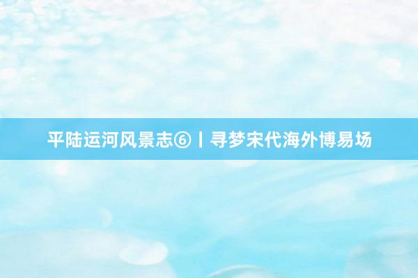 平陆运河风景志⑥丨寻梦宋代海外博易场